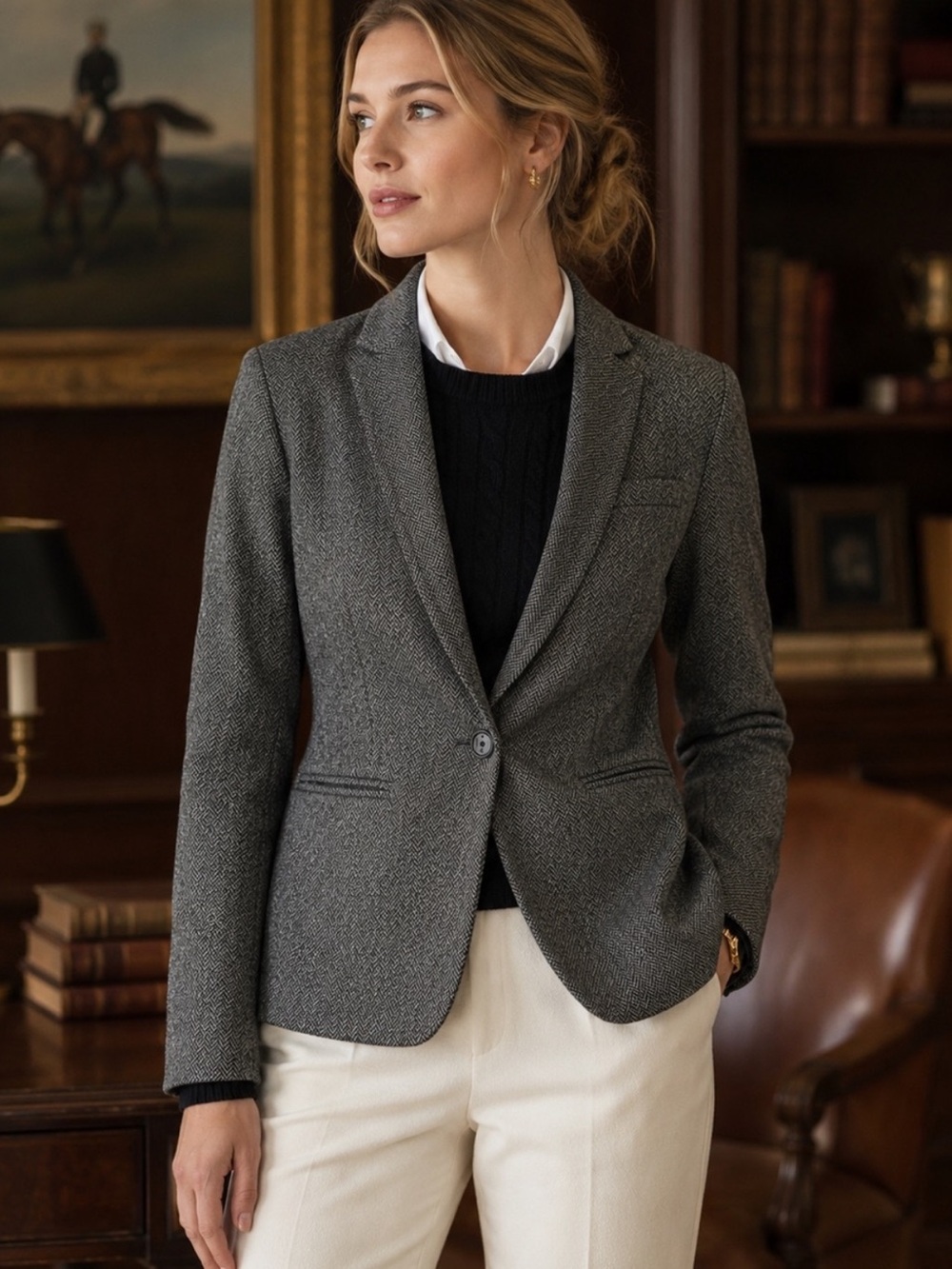 Banana Republic Gray Herringbone Knit Blazer Jacket Career Office Classic XS
